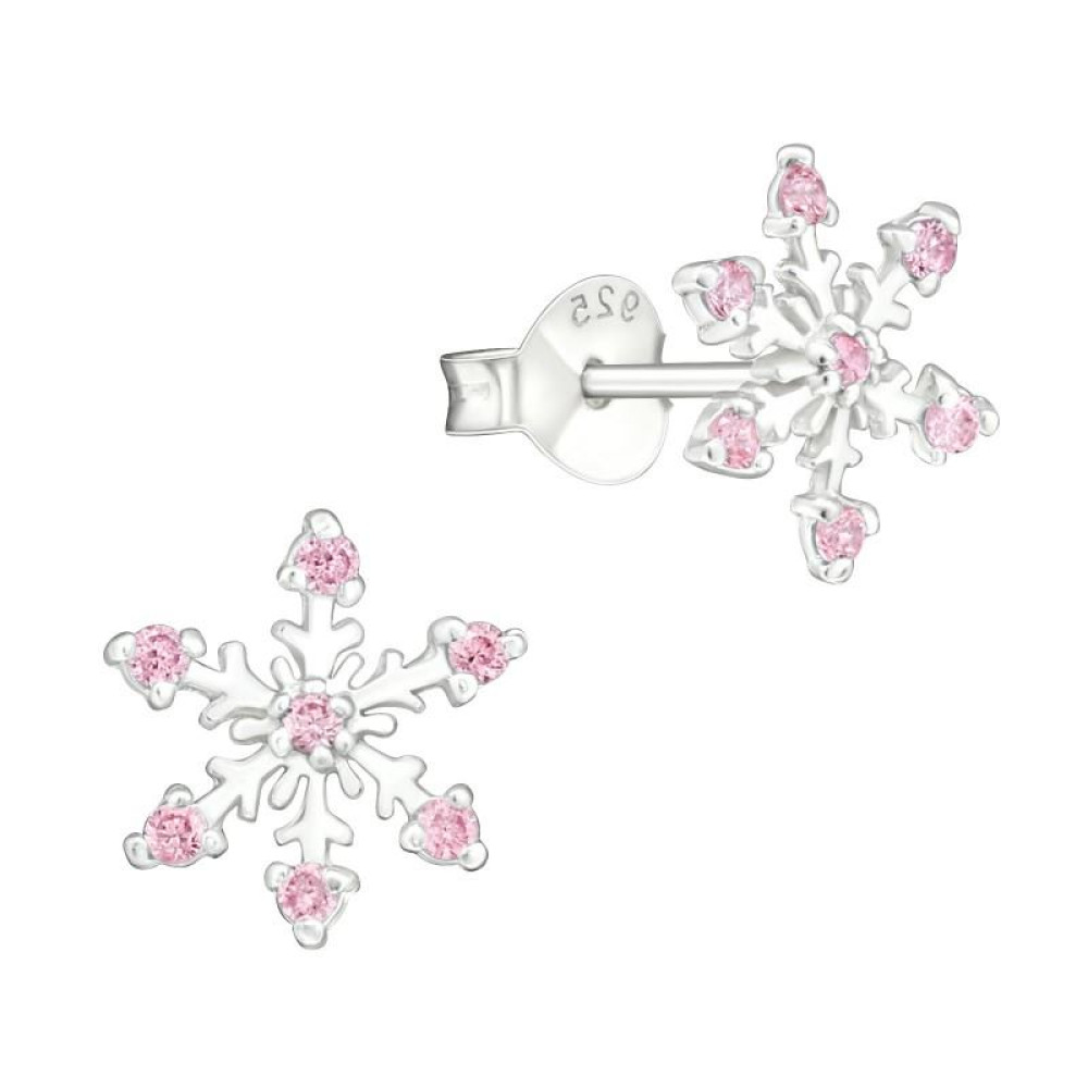 Hópehely kislány fülbevaló, ezüst - 10 x 10 mm - pink Hópehely kislány fülbevaló, ezüst - 10 x 10 mm - pink