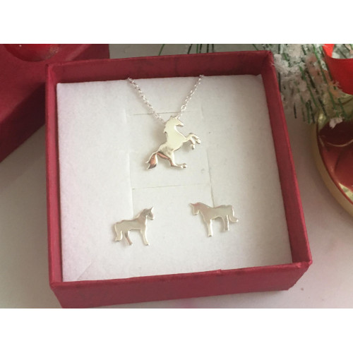 Lovas kislány ékszer szett, nagylányos prémium lovas egyszarvús karácsonyi ezüst ékszer