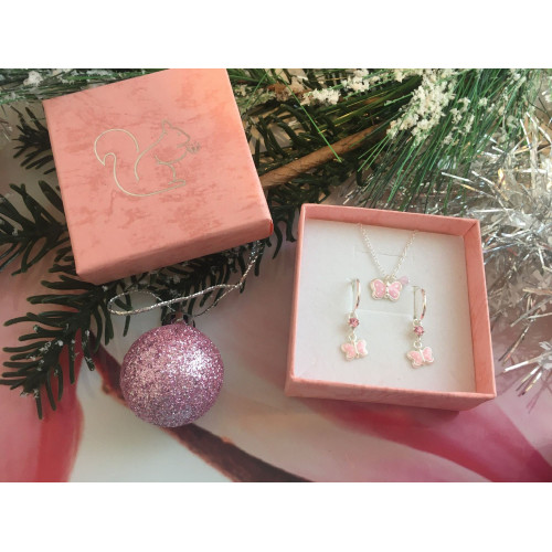 Pillangós kristály karika fülbevaló és nyaklánc karácsonyi kislány ékszer szett