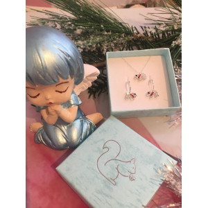 Kristály kutyás ezüst gyerek ékszer szett | nyaklánc és fülbevaló