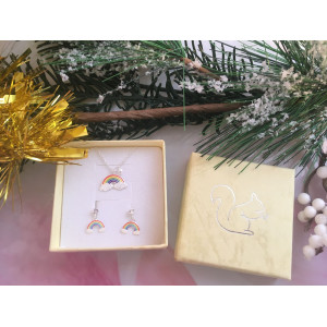 Szivárvány stift fülbevaló és nyaklánc kristály karácsonyi kislány ékszer szett