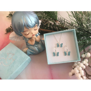 Kék pillangós kristály karácsonyi ezüst gyerek ékszerszett