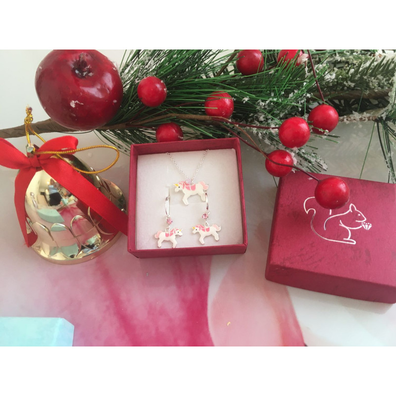 Kristály pink unikornis gyermek kislány ékszer szett, karika