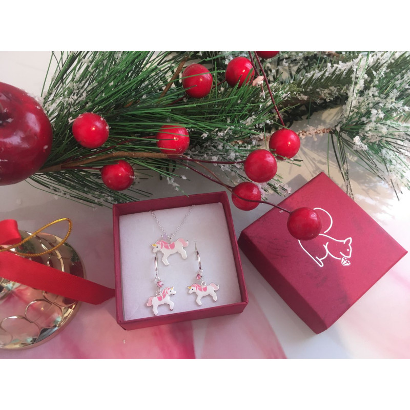 Kristály pink unikornis gyermek kislány ékszer szett, karika