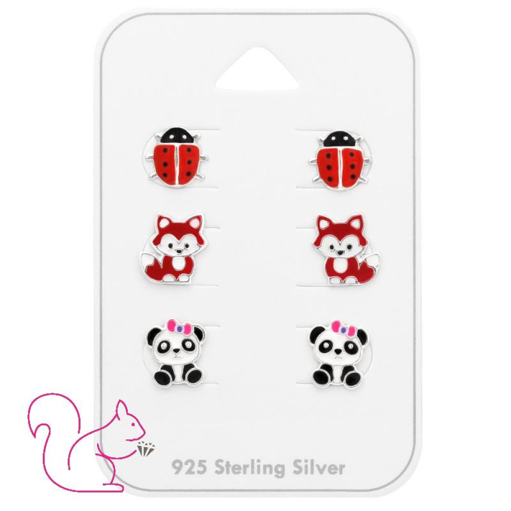 Katica, panda, róka fülbevaló kislány ékszer szett - 3 pár