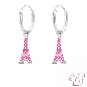Párizs Eiffel torony pink ezüst karika fülbevaló, 1 pár