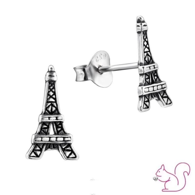 Párizs Eiffel torony stift ezüst gyerek fülbevaló, oxidált