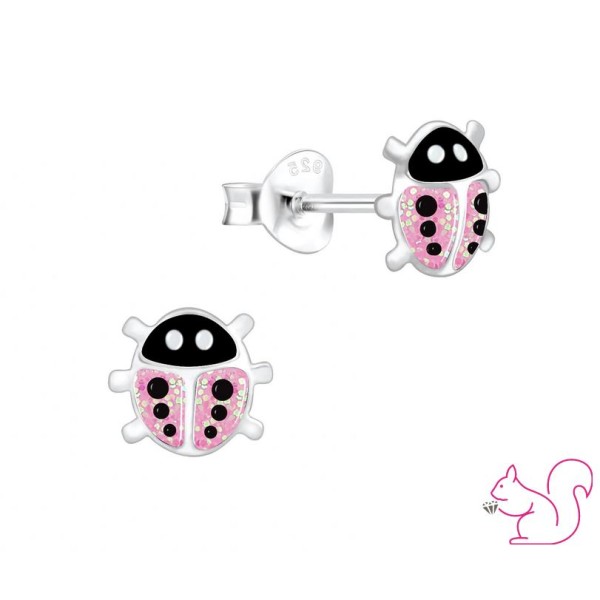 Rózsaszín katicabogár csillámos ezüst stift fülbevaló, 1 pár Rózsaszín katicabogár csillámos ezüst stift fülbevaló, 1 pár