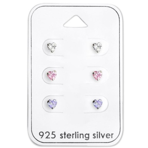 Szíves köves gyerek fülbevaló szett, ezüst