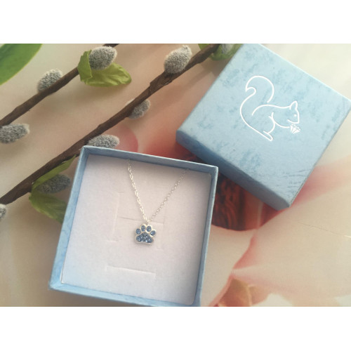 Kutya tappancs medál, ezüst kislány nyaklánc, kék