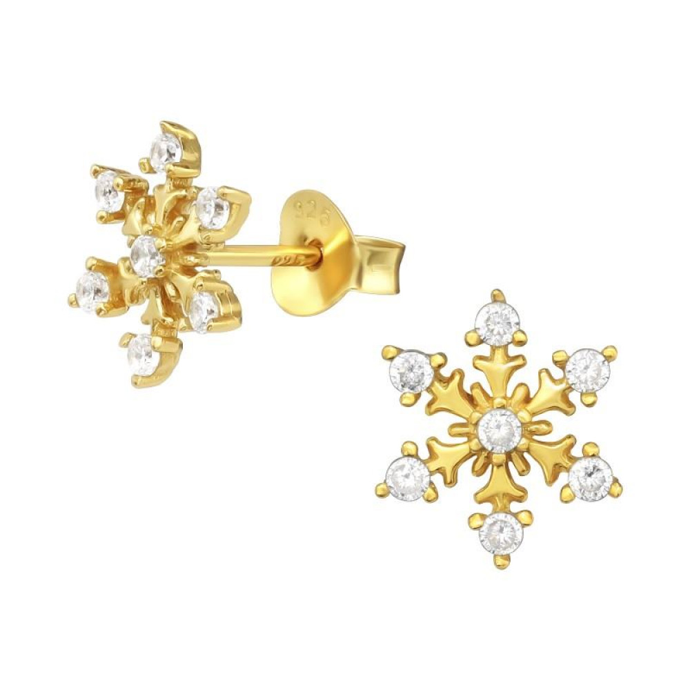 Hópehely kislány fülbevaló, 24k aranyozott 1 pár, ezüst - 10 x 10 mm - fehér
