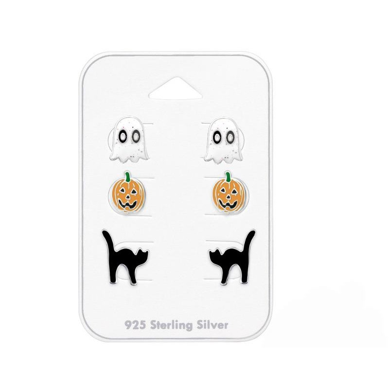Halloweeni lány fülbevaló szett / macska, szellem, tök / 3 pár