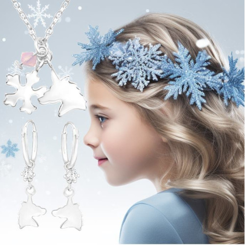 Kristály egyszarvú nyaklánc, karika fülbevaló kislány ékszer szett