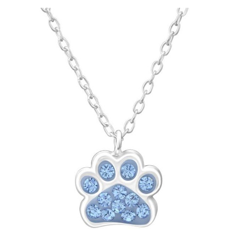 Kutya tappancs medál, ezüst kislány nyaklánc, kék