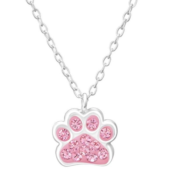 Kutya tappancs medál, ezüst nyaklánc, rózsaszín