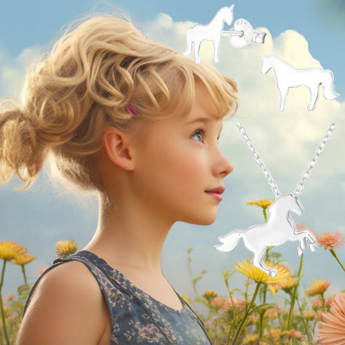 Lovas kislány ékszer szett, nagylányos prémium lovas egyszarvús karácsonyi ezüst ékszer