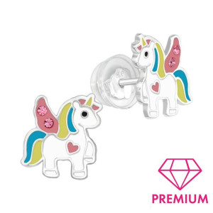 Színes egyszarvú prémium gyerek nyaklánc és stift fülbevaló ezüst ékszer szett