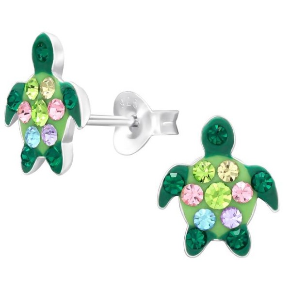 Zöld Teknősbéka fülbevaló, 1 pár, színes köves ezüstfülbevaló Zöld Teknősbéka fülbevaló, 1 pár, színes köves ezüstfülbevaló