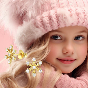 Hópehely kislány fülbevaló, 24k aranyozott 1 pár, ezüst - 10 x 10 mm - fehér