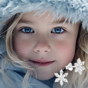 Hópehely gyerek fülbevaló, ezüst - 10 x 10 mm - fehér