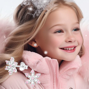 Hópehely kislány fülbevaló, ezüst - 10 x 10 mm - pink