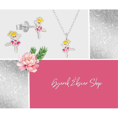 Balerinás Csavaros Gyerek Ezüst ÉkszerSzett - Nyaklánc + Stift Fülbevaló
