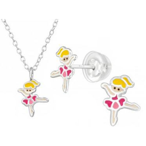 Balerinás Prémium Gyerek Ezüst ÉkszerSzett - Nyaklánc + Stift Fülbevaló