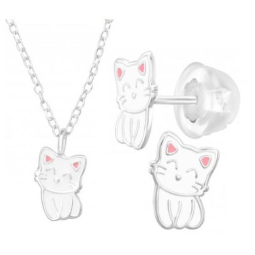 Cicamica Prémium Gyerek Ezüst ÉkszerSzett - Nyaklánc + Stift Fülbevaló