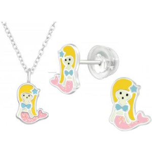 Sellő prémium gyerek nyaklánc és stift fülbevaló ezüst ékszer szett