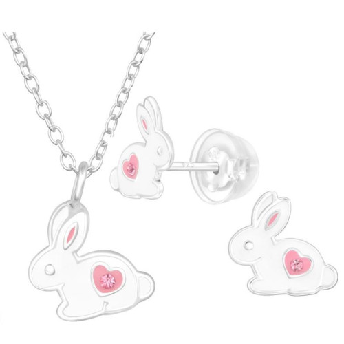 Nyuszi Szívvel Prémium Gyerek Ezüst ÉkszerSzett - Nyaklánc + Stift Fülbevaló Nyuszi Szívvel Prémium Gyerek Ezüst ÉkszerSzett - Nyaklánc + Stift Fülbevaló