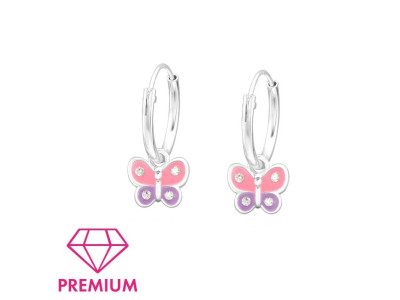 Prémium Lepkés, lila-pink ezüst karika kislány fülbevaló Prémium Lepkés, lila-pink ezüst karika kislány fülbevaló
