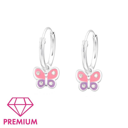Prémium Lepkés, lila-pink ezüst karika kislány fülbevaló