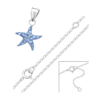 Tengericsillagos gyerek kristály ezüst kislány nyaklánc, levehető medállal