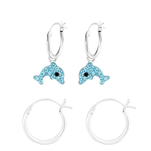 Delfines fülbevaló, 1 pár, patentos karika, pink Delfines fülbevaló, 1 pár, patentos karika, pink