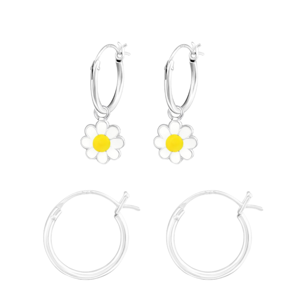Margaréta virágos patentos karika kislány fülbevaló, fehér, 9 mm
