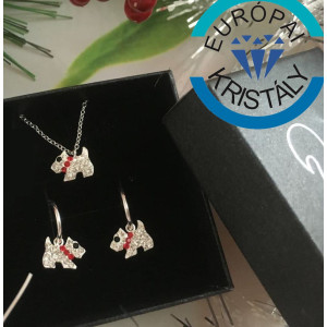 Kristály kutyás ezüst gyerek ékszer szett | nyaklánc és fülbevaló