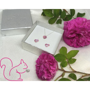 Szíves ezüst pink köves gyerek ékszerszett