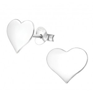 Szív Gravírozott ezüst stift fülbevaló (Kezdőbetű) - 9 x 8 mm