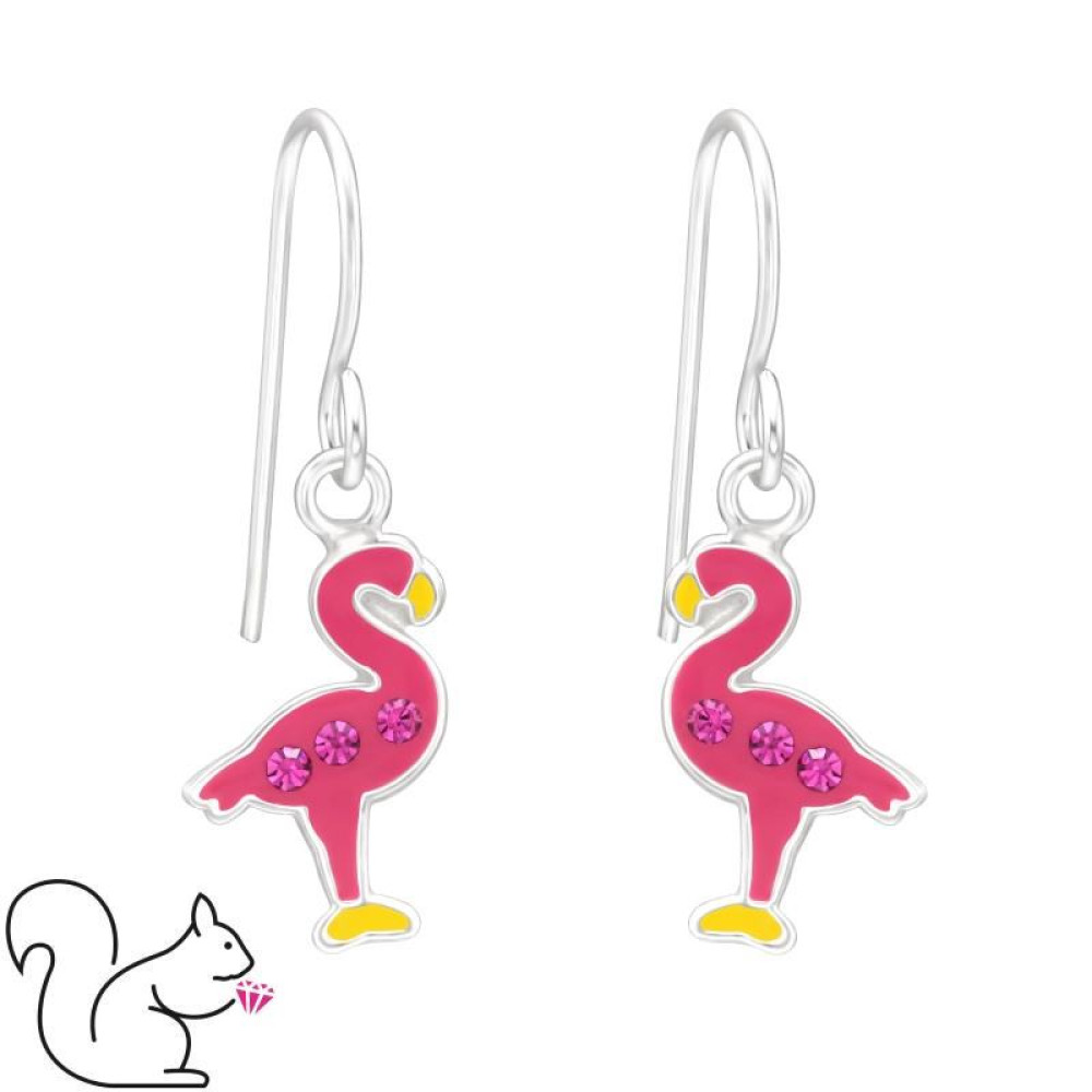 Flamingó, akasztós v karika pink gyerek fülbevaló, ezüst Flamingó, akasztós v karika pink gyerek fülbevaló, ezüst