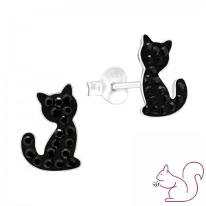 Fekete köves macskás stift ezüst gyerek fülbevaló, 1 pár