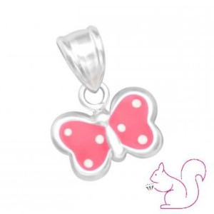Pillangós, pöttyös ezüst kislány nyaklánc, pink