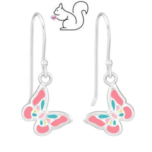 Színes pillangós akasztós ezüst gyerek fülbevaló