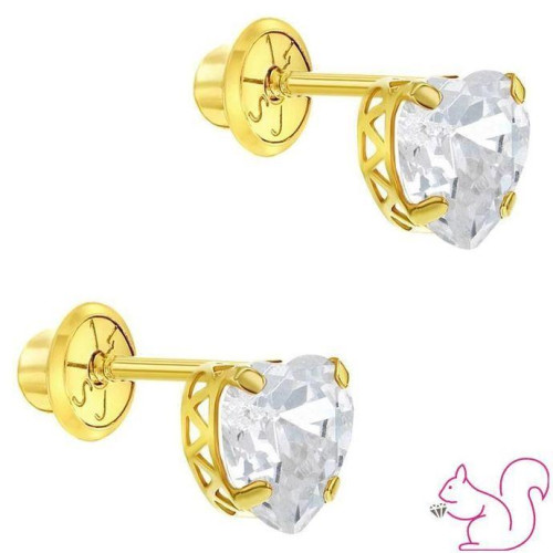 Szíves csavaros babagyerek fülbevaló keresztelőre, 14k arany