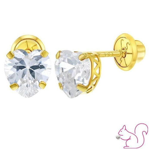 Szíves csavaros babagyerek fülbevaló keresztelőre, 14k arany