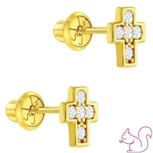 Kereszt csavaros babakislány fülbevaló keresztelőre, 14k arany Kereszt csavaros babakislány fülbevaló keresztelőre, 14k arany