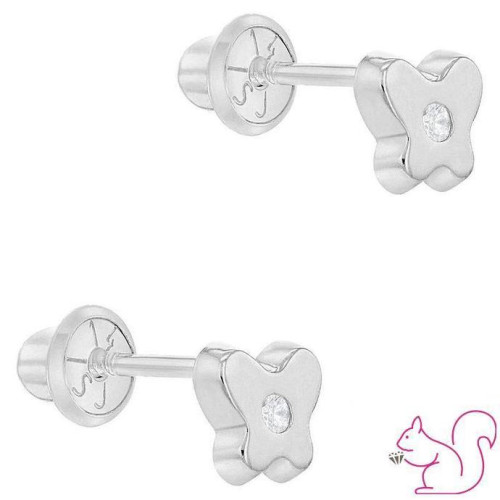Pillangós csavaros babalány fülbevaló keresztelőre, 14k fehér arany