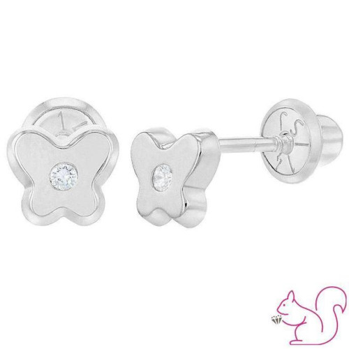 Pillangós csavaros babalány fülbevaló keresztelőre, 14k fehér arany