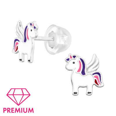 Lila Pink Unikornis gyerek prémium stift fülbevaló 925 ezüst