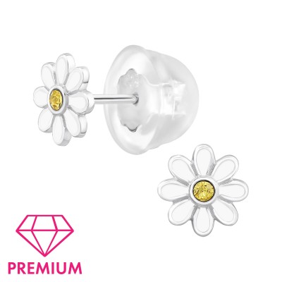 Kamilla virág prémium kristály ezüst stift gyerek fülbevaló, 1 pár