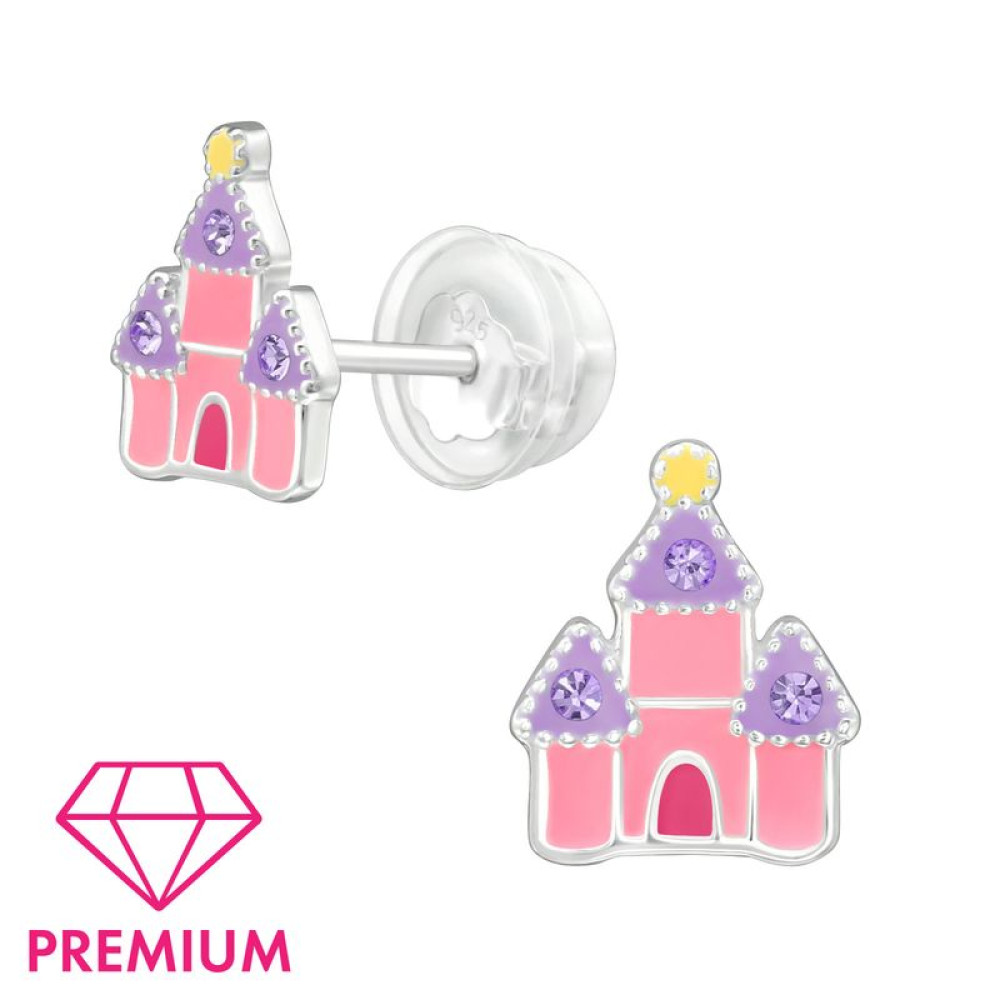 Pink kastély gyerek prémium ezüst stift fülbevaló Pink kastély gyerek prémium ezüst stift fülbevaló